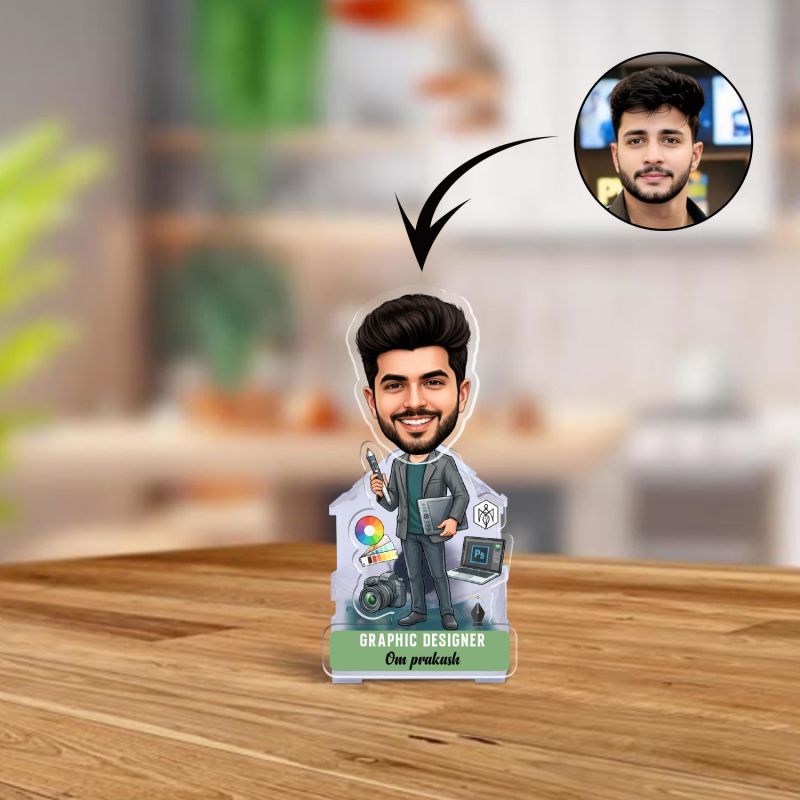 Personalized Graphic Designer Bobblehead Caricature with Battery Powered Moving Head Feature  Desktop Décor for Artists & Illustrators Gift for Graphic Designer